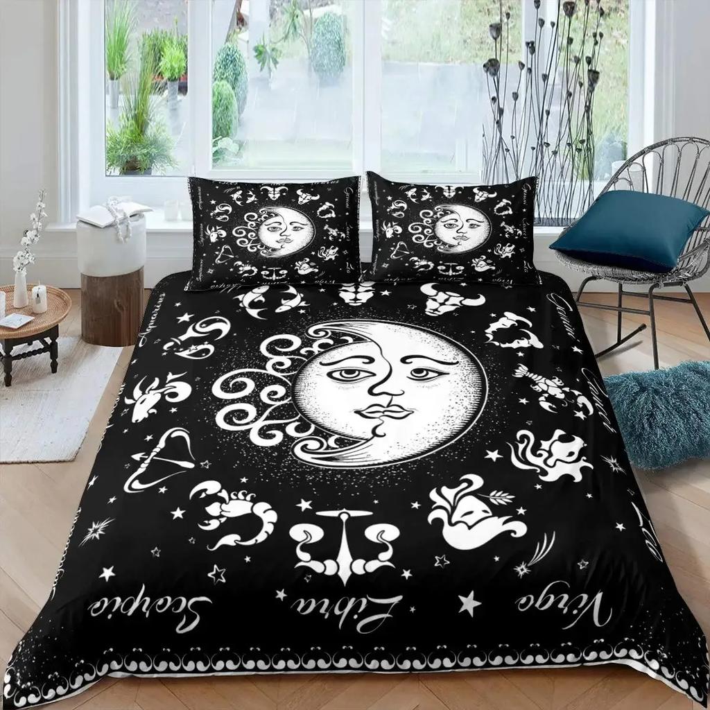Sun and Moon Bedding Set Twelve Constellations Zodiac Duvet Cover Set for Boys Girls Astrology Comforter Cover Queen Size