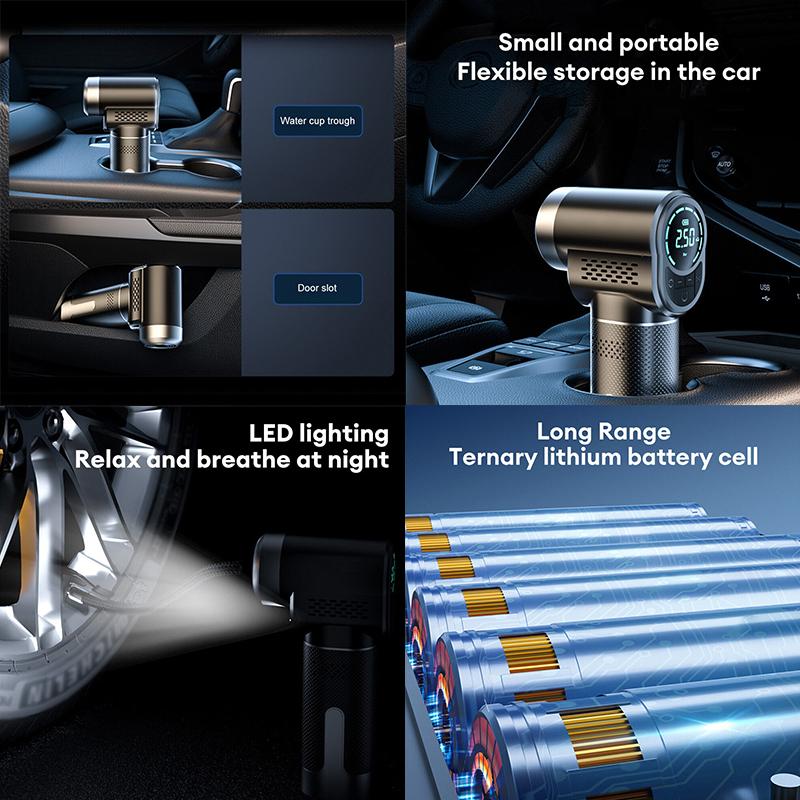 LEIBOO ruční vzduchový kompresor Bezdrátová nafukovací pumpa Přenosná vzduchová pumpa na huštění pneumatik digitální pro míčky na auta, motocykly a kola