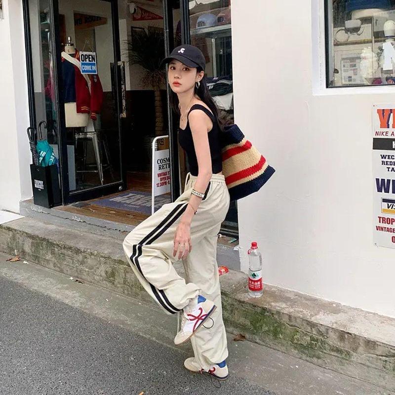 Sweatpants women's summer new high-waisted loose wide-leg pants casual side striped two-wear quick-drying pants