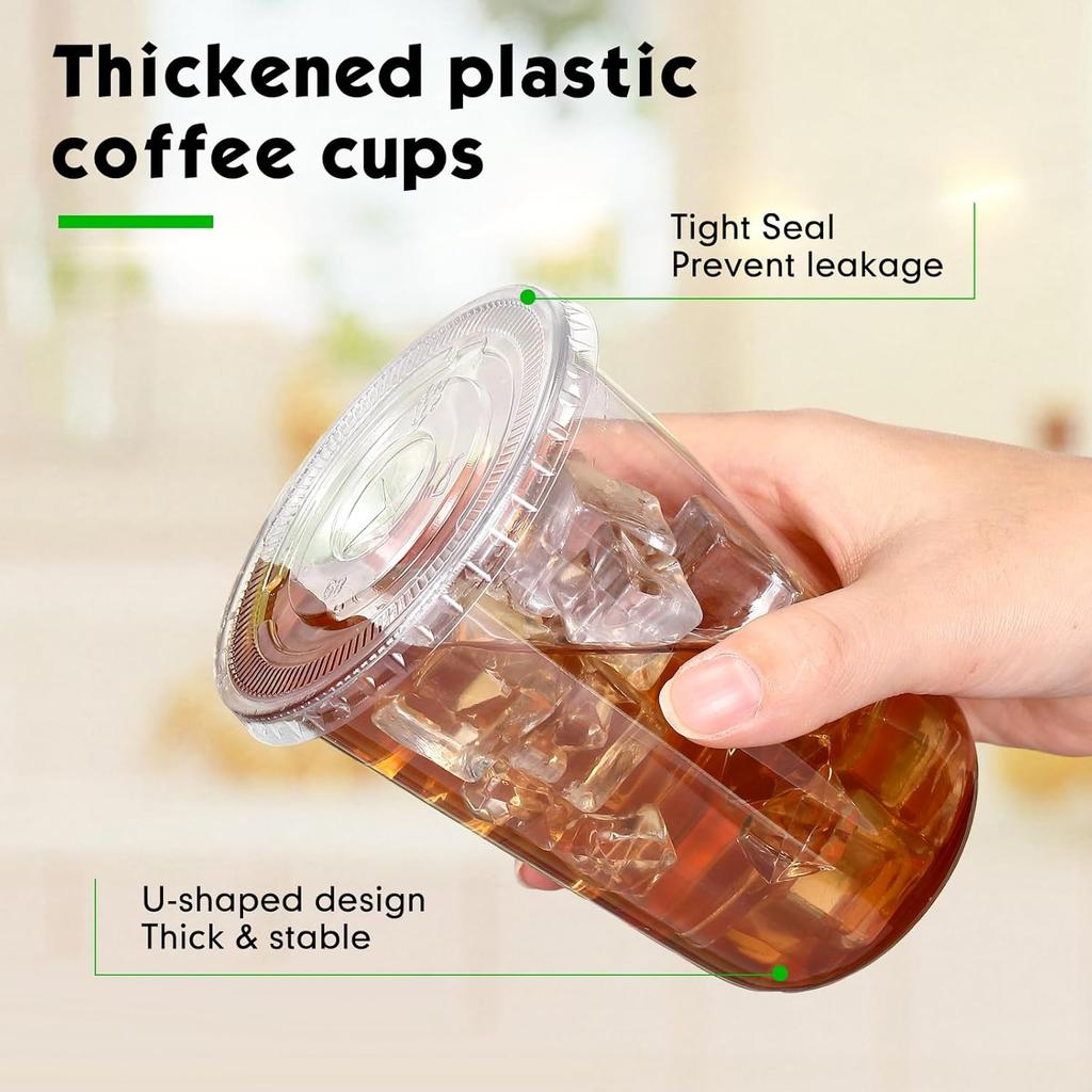 50 Sets Clear Plastic Cups with Lids and Straws, Disposable Iced Coffee Cups Clear Drinking Cups for Cold Drinks, Juice, Smoothie, Clear PET Cup for
