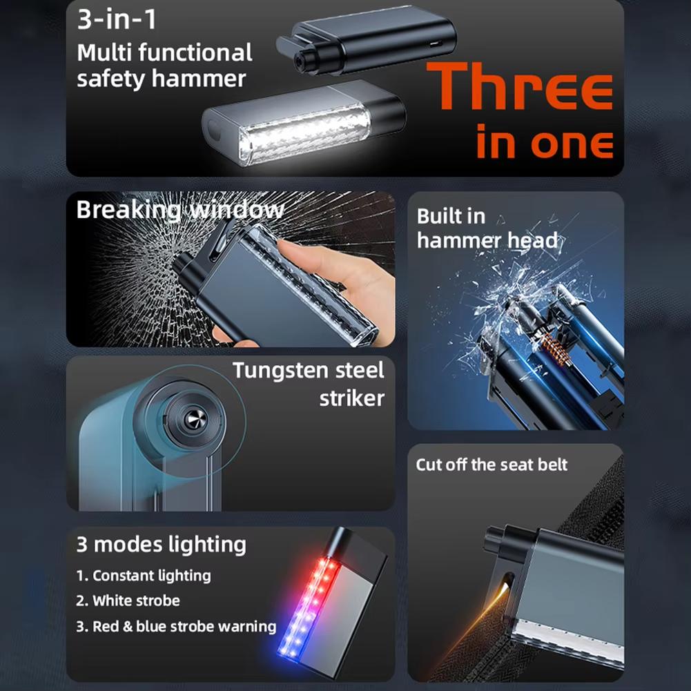 Car Safety Hammer Car Multi-functional Emergency Tool Auto Emergency Glass Window Breaker Cut the Seat Belt Lighting Functions