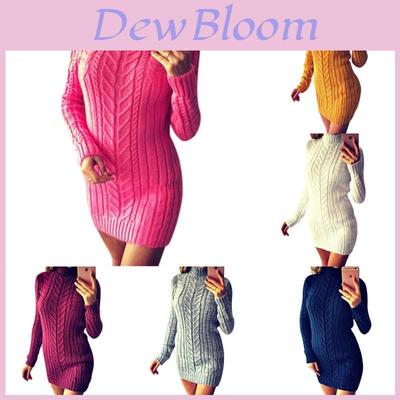 Sexy Autumn And Winter Knit Dress Slim Fit And High Collar Twist Design