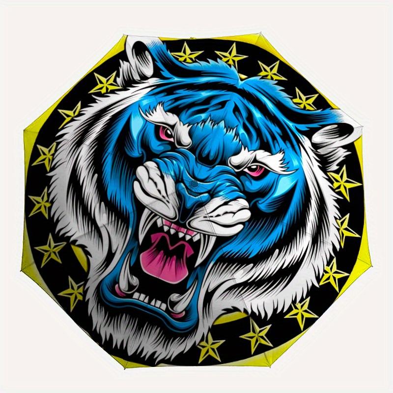 

1pc Tiger Emblem Automatic Open/close Folding Umbrella, Compact Portable Travel Umbrella, Perfect Birthday/Christmas, Cute Umbrella, Durable