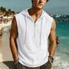 Men's New Summer Fashion T-Shirt - Casual Hooded Solid Color Sleeveless Zipper Hawaiian Beach T-Shirt