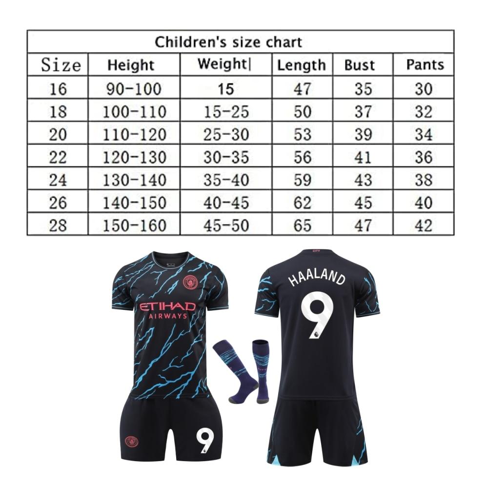 Set Maglia da Calcio Nera Man City Haaland N.9 per Bambini, Maglia Sportiva Traspirante ad Asciugatura Rapida, Abbigliamento da Allenamento Calcio per Giovani