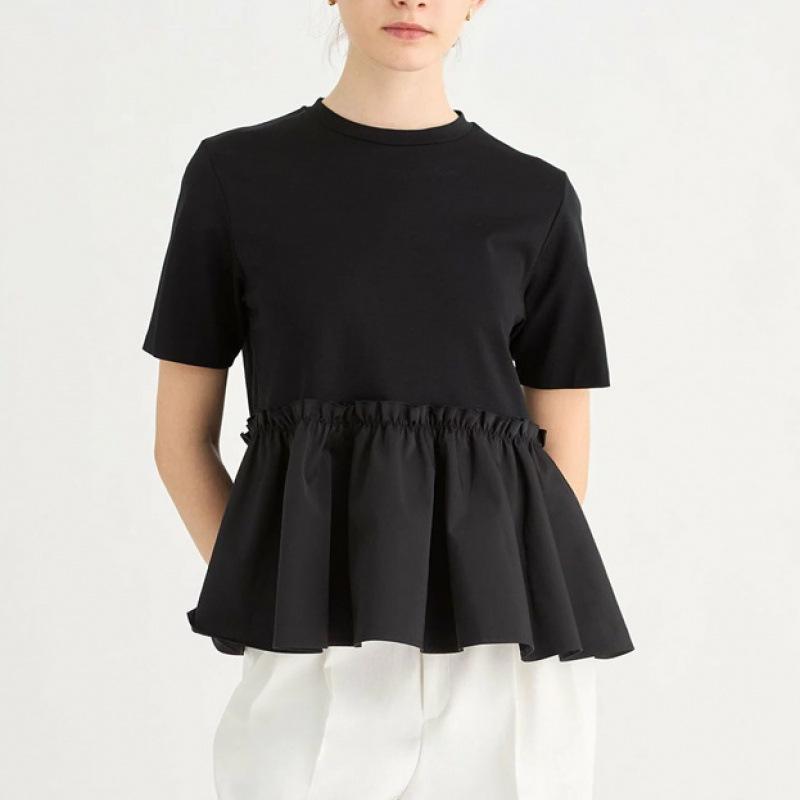 Japanese Style Women's Summer Patchwork Short Sleeve T-Shirt - Versatile Round Neck Top for Plus Sizes