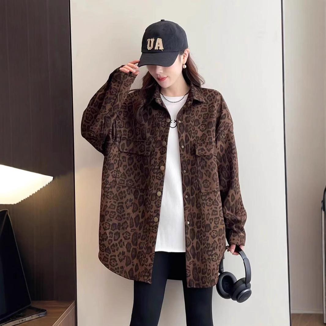 

Women s 2025 Spring Leopard Print Shirt - Stylish, Loose-Fit, Slimming, Versatile Casual Plus Size Top M леопард друку кольору