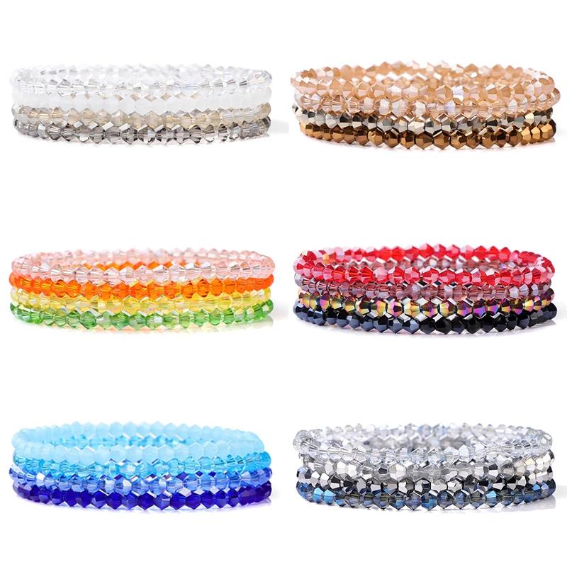 Mode 4 st Färgstarkt Kristallarmband För Kvinnor Män Fasetterade Kristallpärlor Armbandsset Handgjorda Glänsande Smycken Kvinnlig