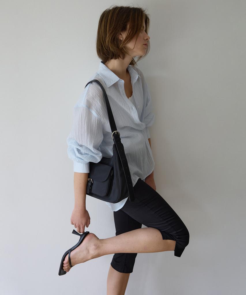 Among A Nylon Buckled Pocket Shoulder Bag_Black