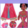 Encantador Vestido Vermelho Rosado de Fantasia da Princesa Jasmine de Aladdin com Capa Elegante para Crianças