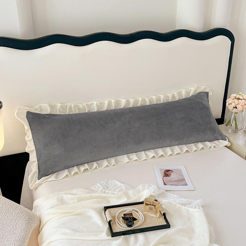 1pcs Milk Flannel Couple Double Pillowcase Gorgeous Laced Pillow Cover Overlength Home Bedroom Decoration Pillow Case