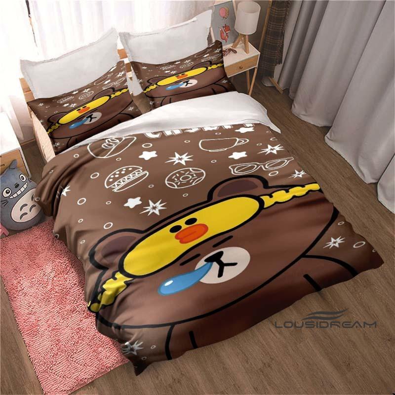 Kawaii Cartoon BROWN & FRIENDS Printed Bedding Set – Duvet Cover Set – A Luxurious Gift for Teen Girls, Suitable for Double/Sing