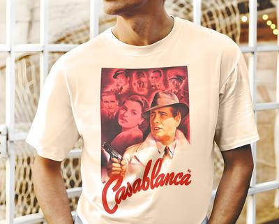 T-shirt Casablanca V6 impression affiche de film Couleur naturelle 100% coton toutes tailles S à 5XL