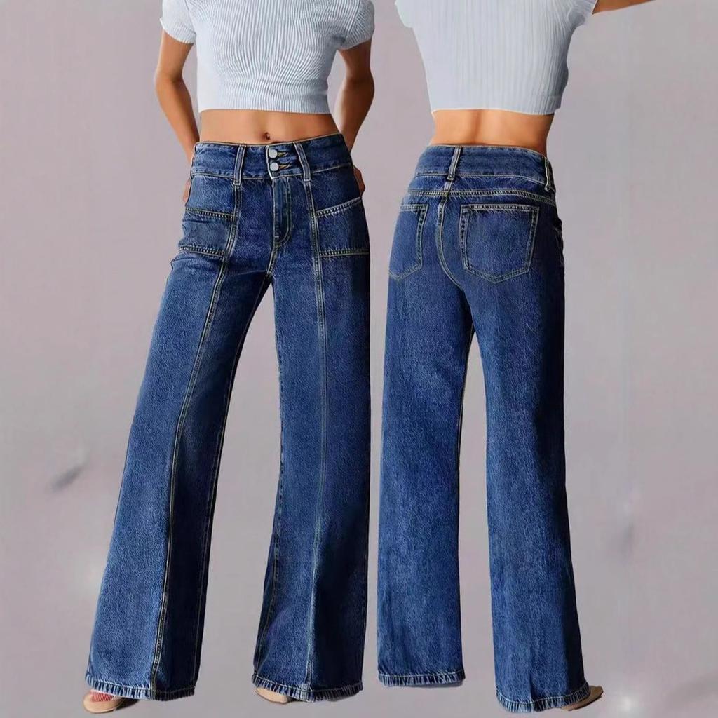 Womens Wide Leg Jeans Casual Baggy High Waisted Stretch Denim Pants
