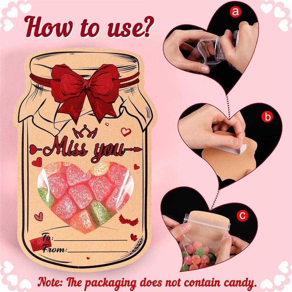 24 Valentine's Day Candy Cards With Drifting Bottle Shaped Cards For Valentine's Day Party Gift Exchange