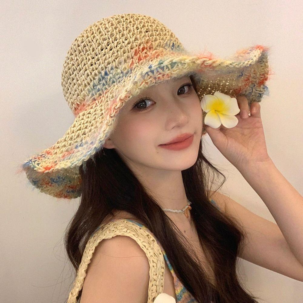 Foldable Weave Bucket Hat Boho UV Protection Cap Casual Beach Hat  Holiday