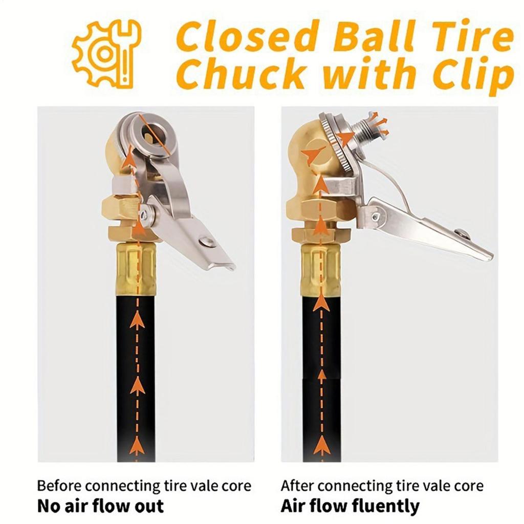 Air Chuck Leak-Proof Heavy Duty Attachments Closed Ball Tire Chuck With Clip For Motorcycle RV Truck Bike Scooter Auto Vehicle