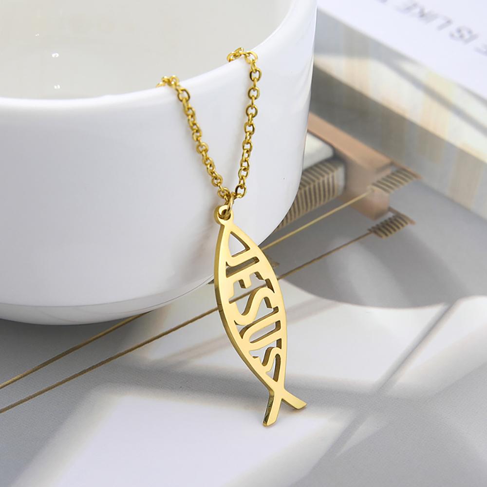 Cazador Christian Jesus Fish Pendant Necklaces for Women Men Hollow Stainless Steel Choker Jewelry Birthday Mother Gifts 2026