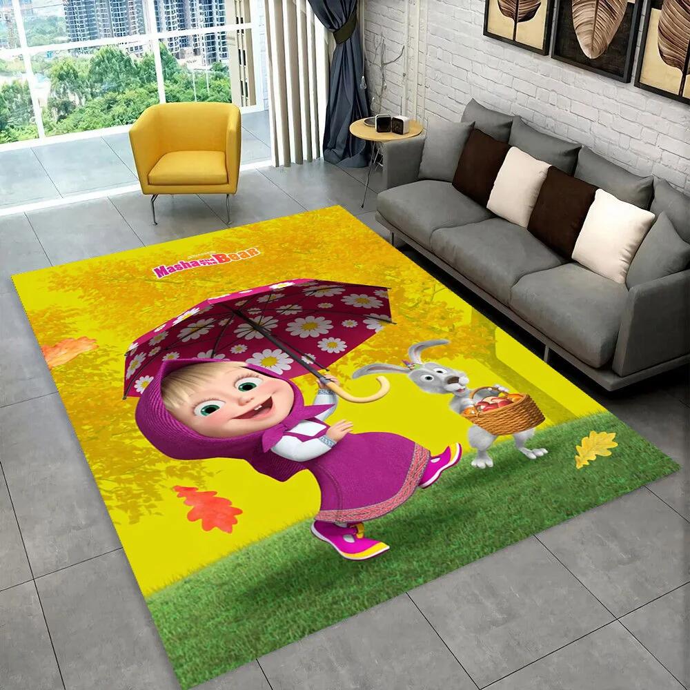 3D M-Masha Cartoon B-Bear Christmas Area Rug,Carpet Rug for Living Room Bedroom Sofa Doormat Decoration, Kids Non-slip Floor Mat