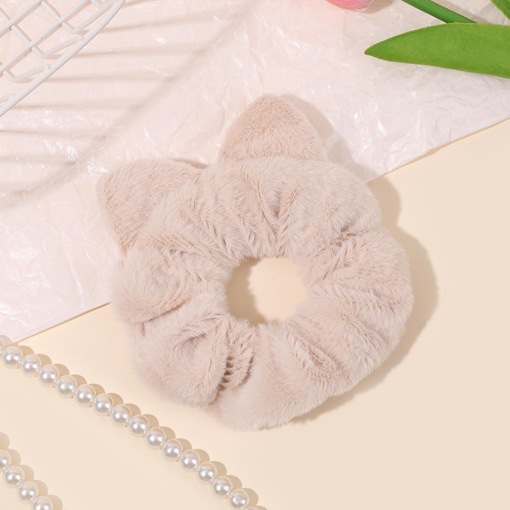 Cat Ear Furry Scrunchies For Girls Women High Elastic Soft Korean Style Hair Tie Ponytail Holder Rubber Band Hair Accessories