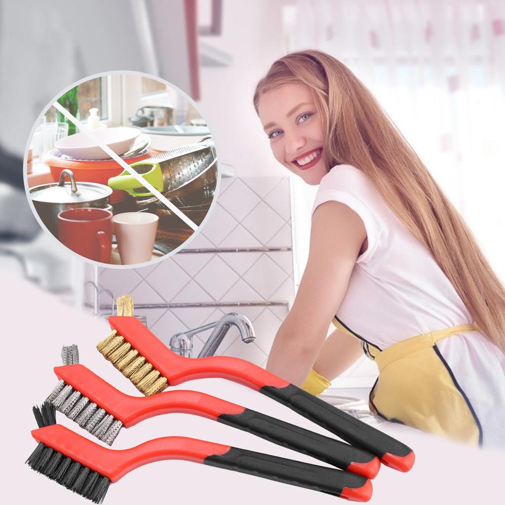 7-inch Wire Brush Set With Curved Handle For Deep Cleaning Of Dirt