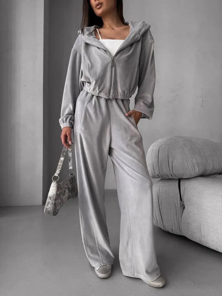 1116 Women's Clothing European and American Spring and Autumn Temperament Casual Suit Zipper Cardigan Top Set