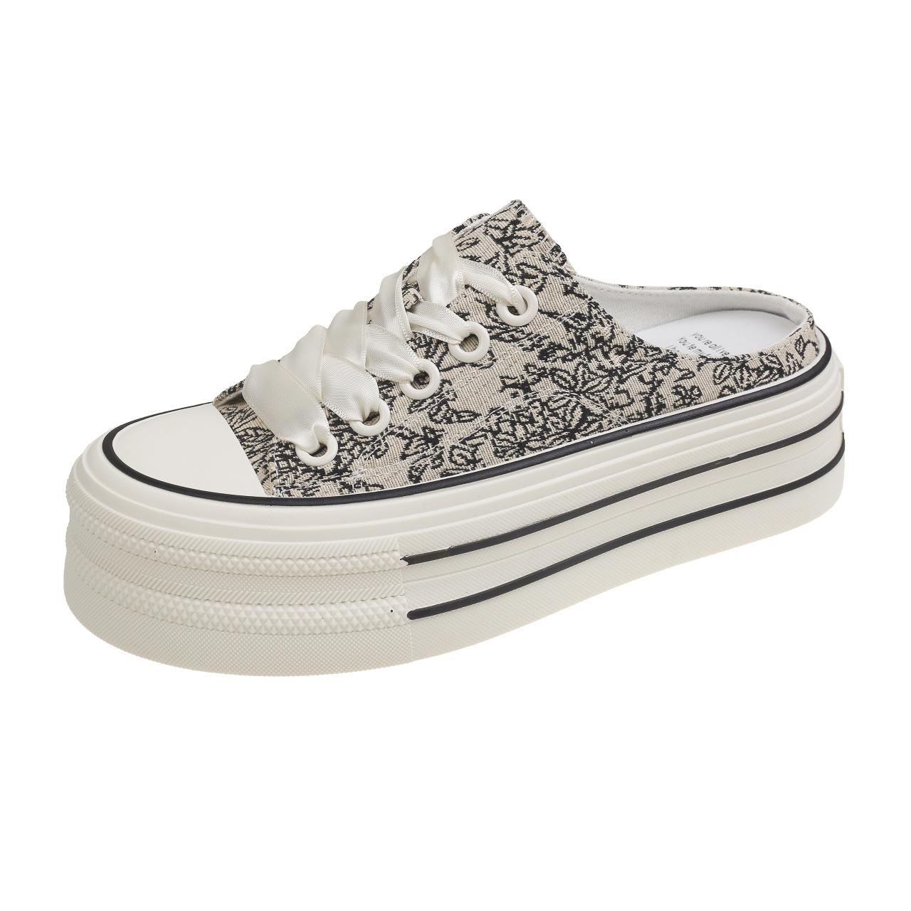 

ins Korean version of canvas shoes women s 2025 summer new versatile student breathable thick-soled semi-drag casual women s shoes 40