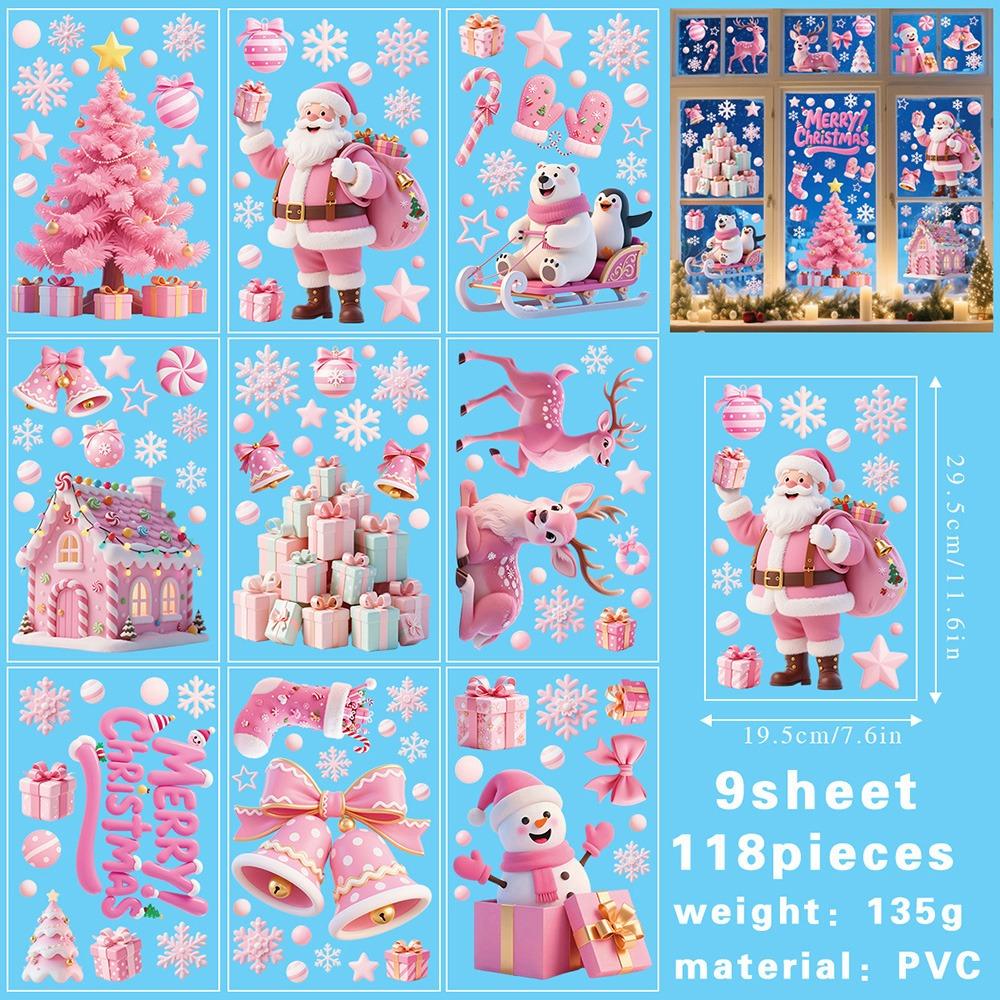 9PCS/Set Electrostatic Cartoon Santa Glass Decals Decorative Static Sticker  Home Decoration