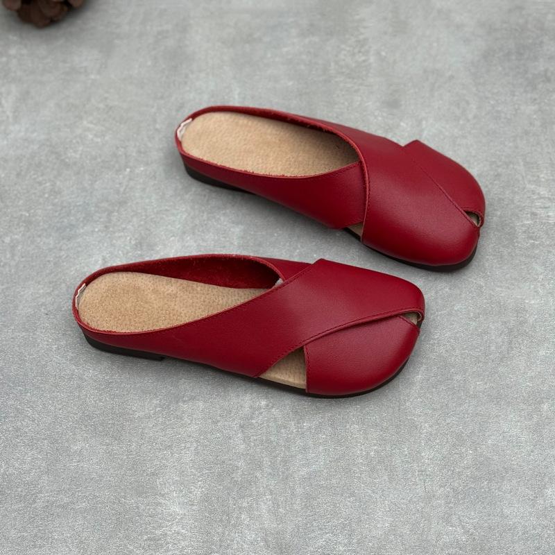 Baotou Women's Shoes - Flat-bottom, Simple Design, Soft Leather, Soft Sole Flip-flops Devotion