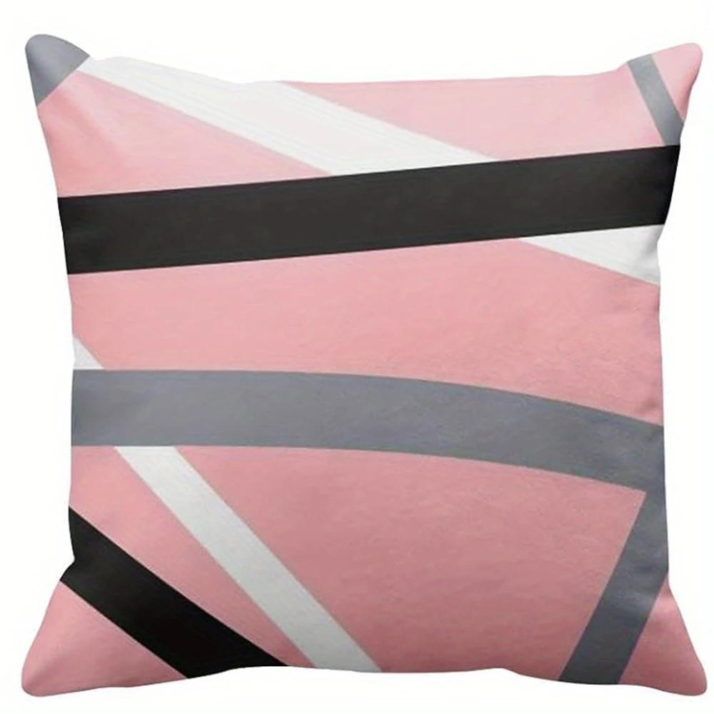 

Pink black lines geometric decorative pillowcase, ultra-soft polyester material living room sofa back car pillowcase decoration 16x16Inch