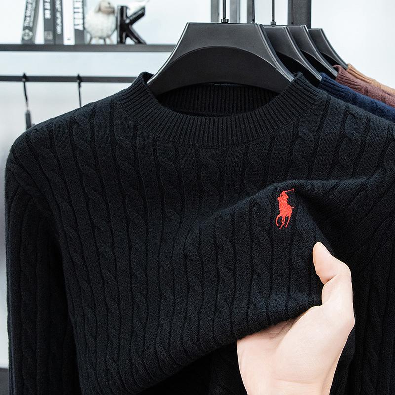 

Чоловічий в язаний светр з вишивкою Маленький Поні - Товстий теплий пуловер з круглим вирізом для осені/зими XXL чорний