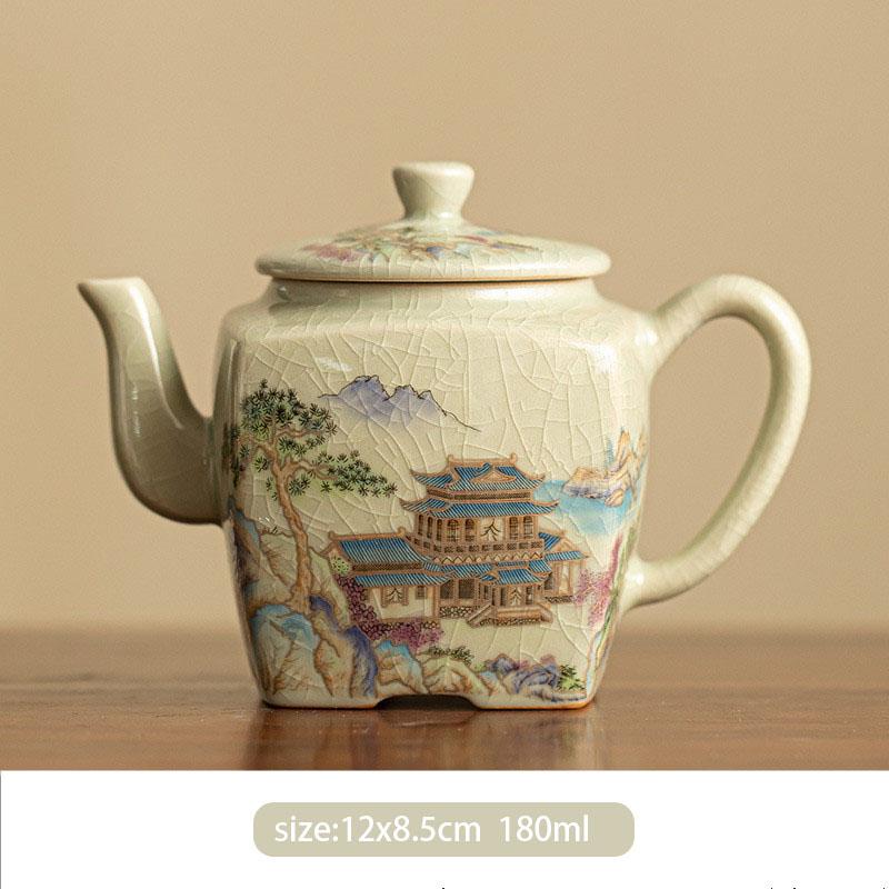 Chinese Ru Kiln Ceramic Gaiwan Teapot Handmade Landscape Tea Tureen Household Tea Bowl Kettle Travel Portable Teaware Tea Set