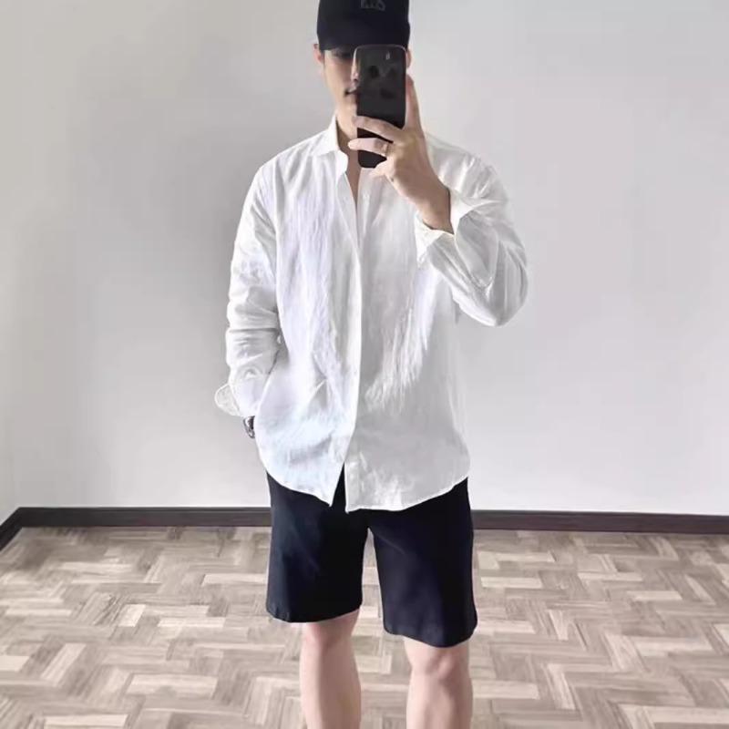 Men Loose Breathable Solid Color Long Sleeve Casual Daily Shirt