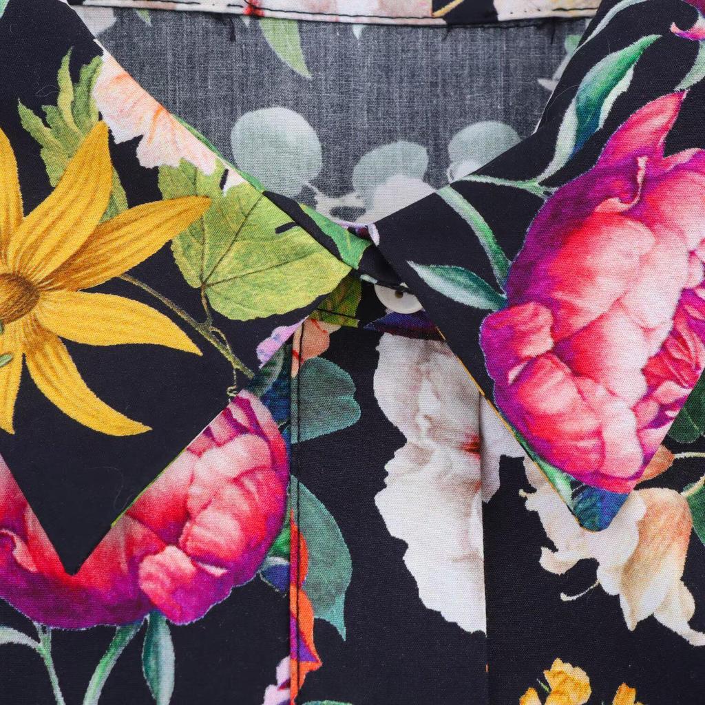 2025 Spring/Summer Women's Slim-Fit Printed Midi Dress with Shirt Collar