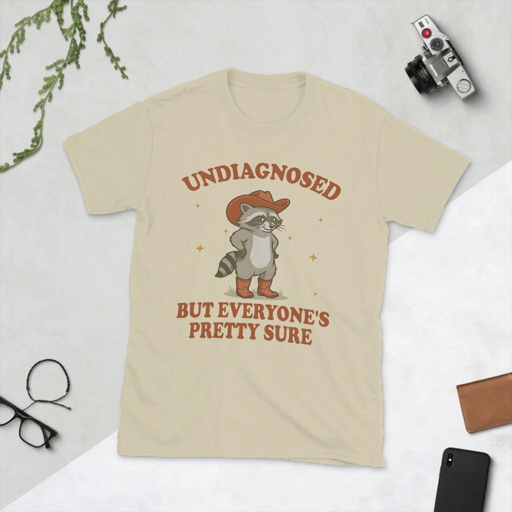 Funny Cowboy Raccoon Undiagnosed But Everyone Is Pretty Sure T Shirt For Unisex Cotton Funny Tshirt Crewneck Tee Shirt Tops Party