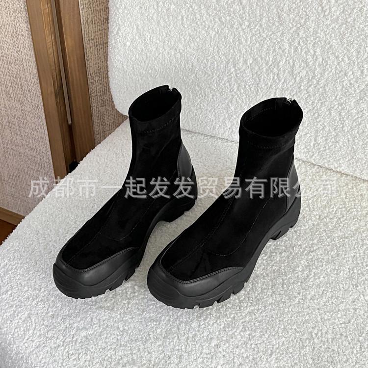 2025 Autumn and Winter New~ Comfortable and Versatile Thick-heeled Short Boots Women's Commuting Round Head Height Increase 4cm Thick-soled Martin Boo