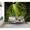 TUGCAY Misty Forest Tree Cave Tapestry Nature Green Tapestry Enchanted Rainforest Tropical Jungle Sunshine Flowing Stream Landscape Wall Tapestries