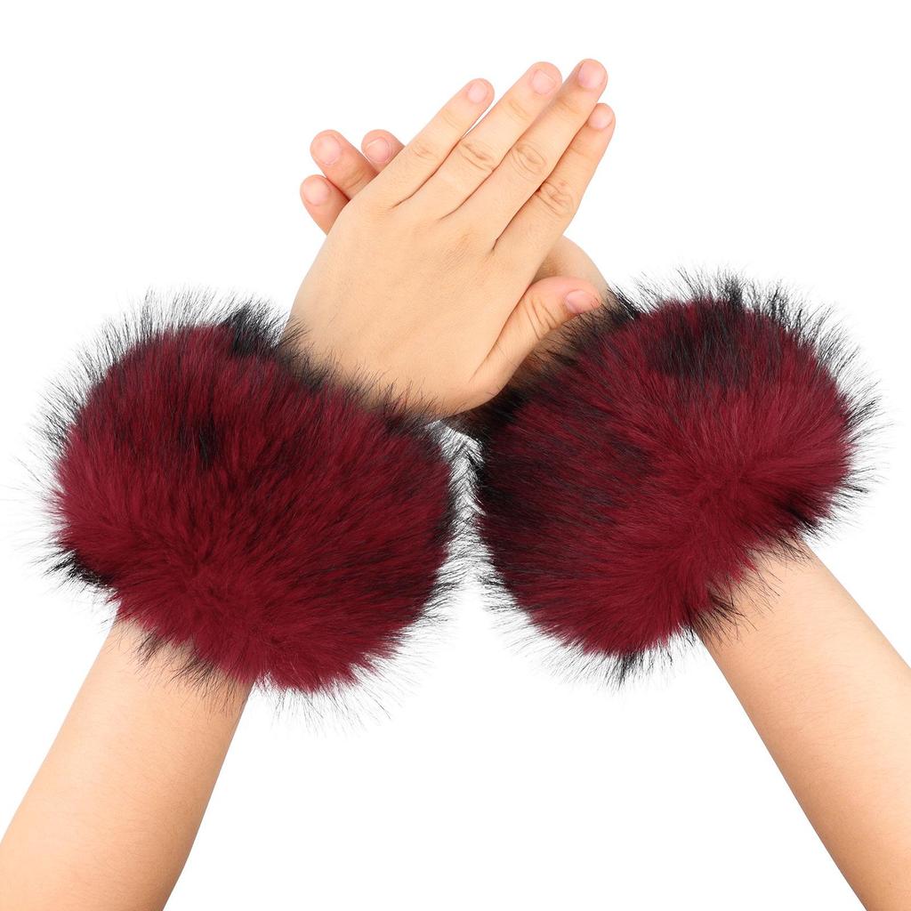 Fluffy Faux Fox Fur Cuffs: Warm Plush Wristbands for Autumn/Winter