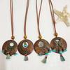 Round Sweater Chain Wooden Necklace Female Jewelry Vintage Leather Lanyard