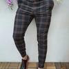 Men Pants Plaid Slim Spring Autumn Mid-rise Checkered Pattern Pencil Pants for Daily Wear