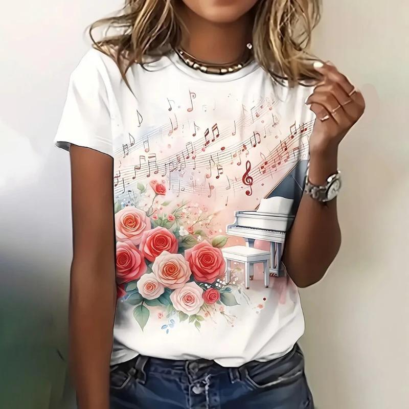

Summer Women s T Shirt Flower Graphic Print Casual Short Sleeve Female Crew Neck T-Shirts Street Fashion Tops Outdoor Shirt 6xl