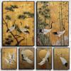 Japanische Elegante Kraniche Natur Poster Fliegende Kraniche in Gold und Weiß Leinwandbild Asiatische Wandkunst Wohnzimmer Heimdekoration