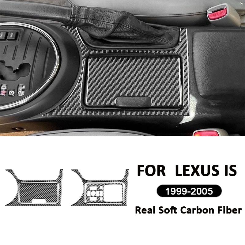 For LEXUS IS 1999-2005 Carbon Fiber Car Center Console Sotorage Box Panel Water Cup Holder Trim Cover Inner Decoration Sticker