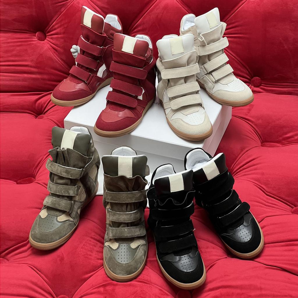Hidden Inner Height Increase High-Top Women'S Shoes Color Matching Slope Heel Casual Velcro Sneakers Women