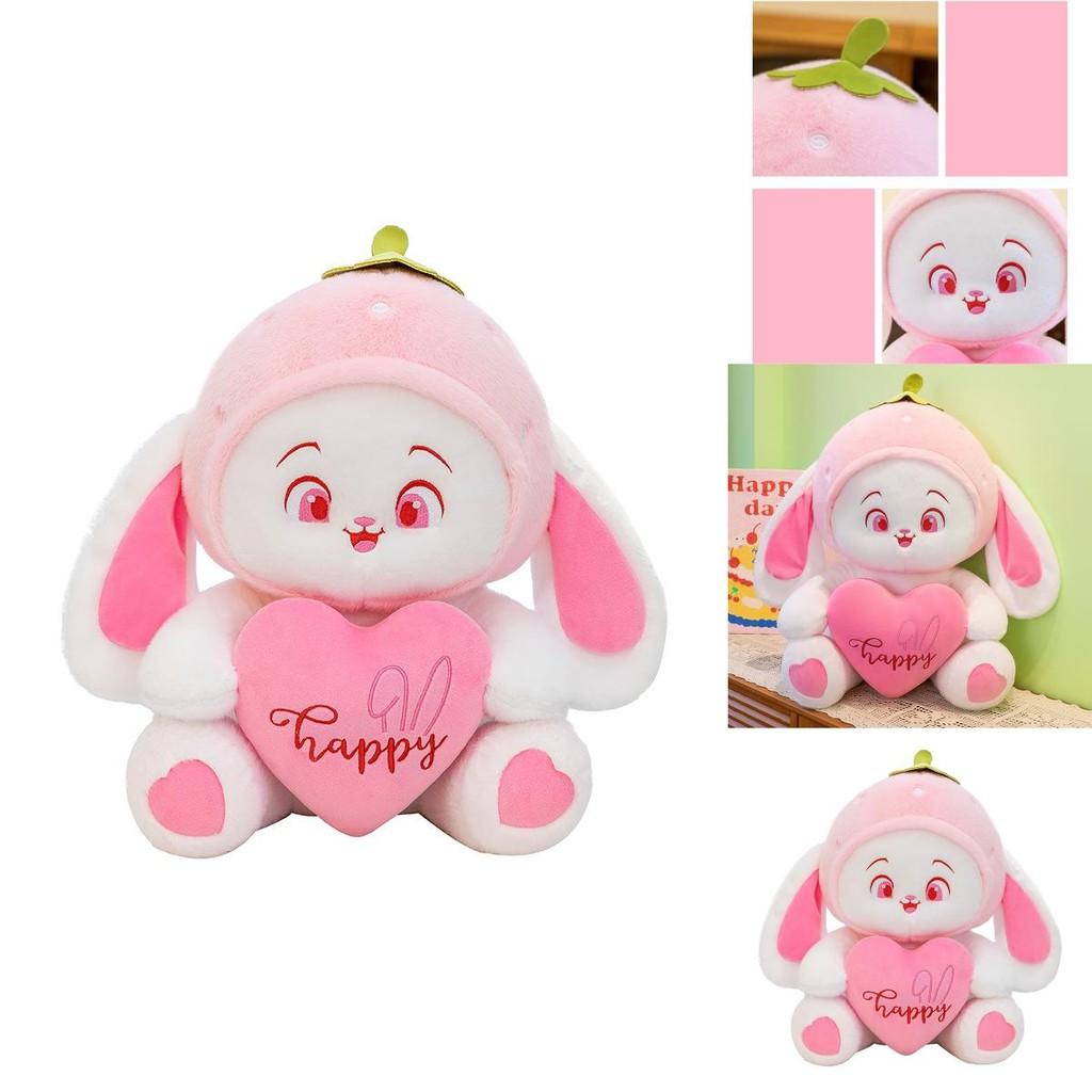 Adorable Strawberry Heart Rabbit Plush Doll Soft Stuffed Animal Gift For Friends