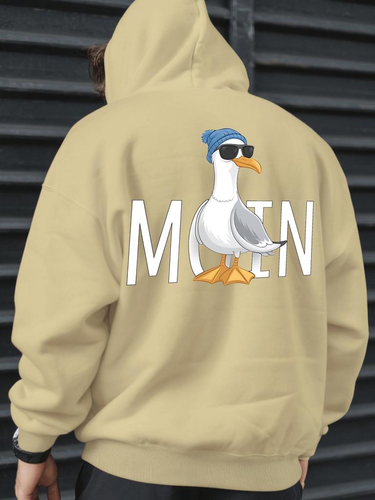 Nordic Greeting MOIN Cartoon Seagull Graphic Men Hip Hop Sports Hoodie Soft Loose Leisure Athletic Top