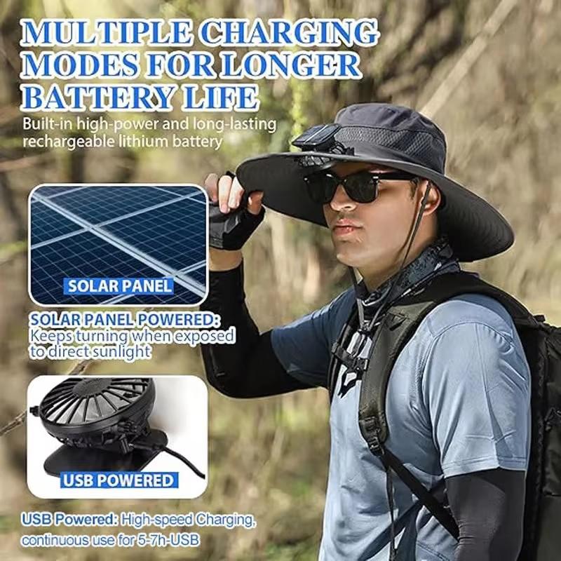 For Outdoor Camping Fishing Hiking Sunscreen Fisherman Hat Solar Fan Cap Portable Solar Charging Cap with Fan