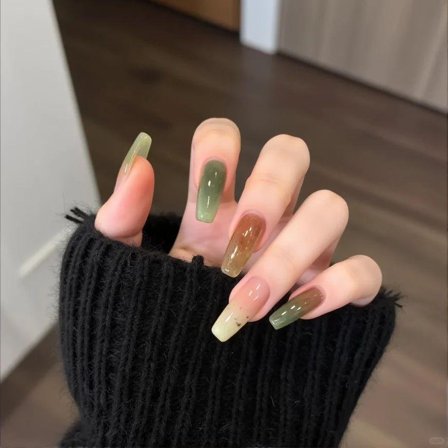 Peach & Green French Nail Art Stickers: Wearable, Skin-Brightening Nail Pieces.