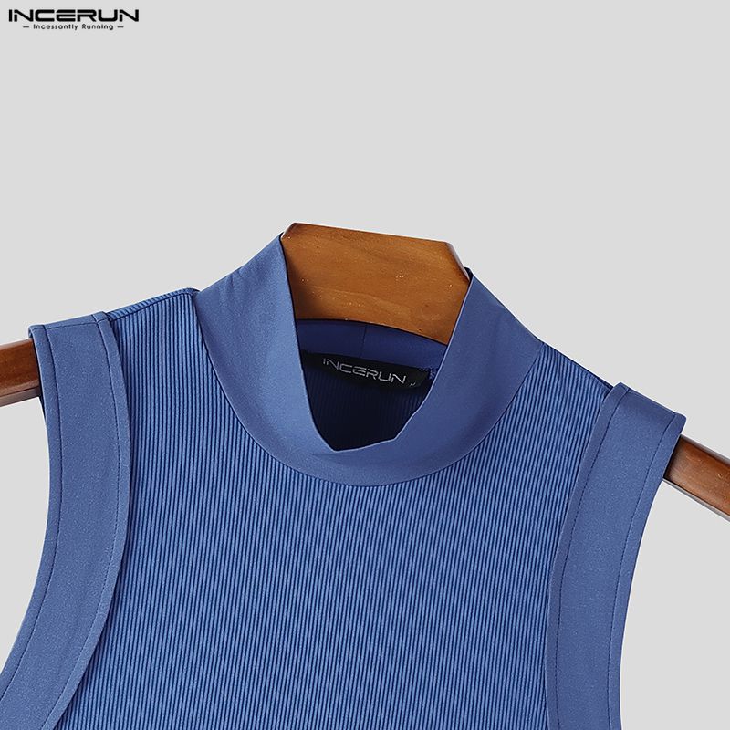 INCERUN Men Sleeveless Solid Color Fitted Ribbed Casual Tank Tops Vest
