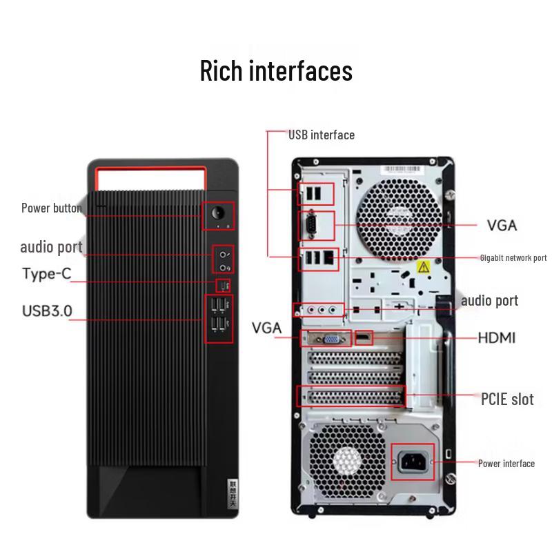 Lenovo Kaitian M740J Xinchuang Desktop with Phytium D3000 & 23.8" Monitor (CN Version)